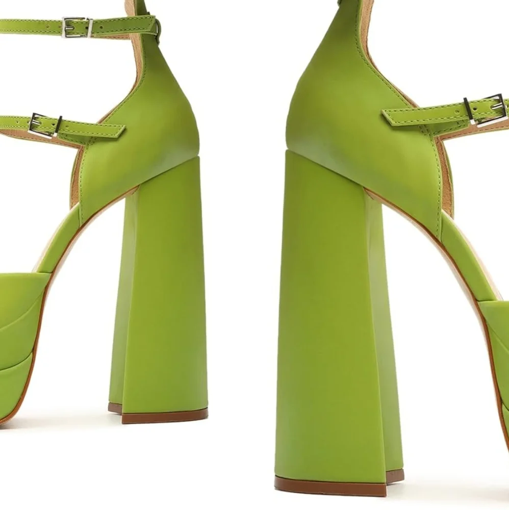 SCHUTZ Elysee Green Size 7 M Chunky Platform Heels - Picture 3 of 9